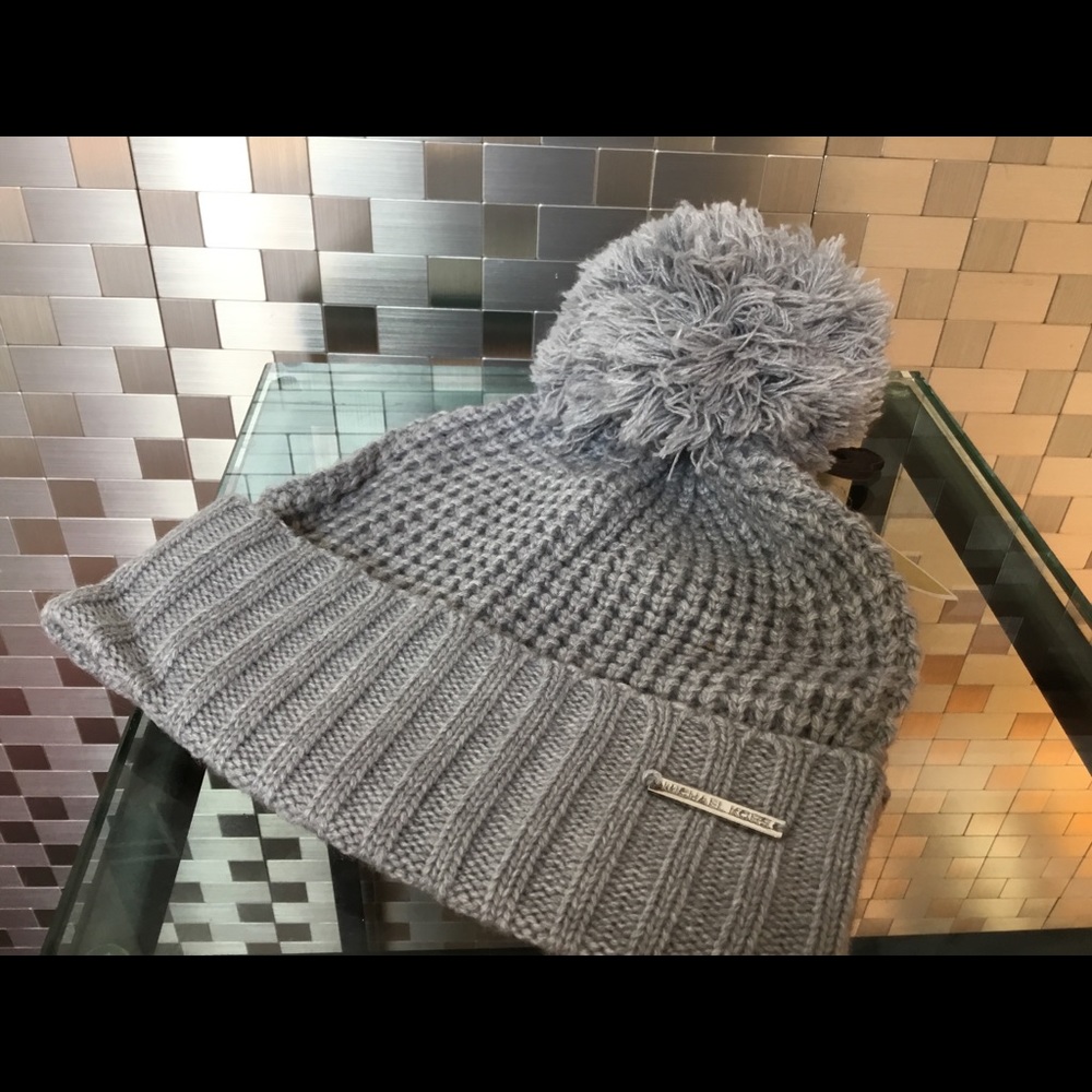 Michael Kors Grey Crochet Pom Pom Cap